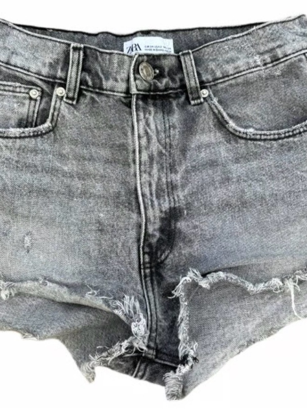 ZARA Gray Distressed Frayed Hem Denim Shorts